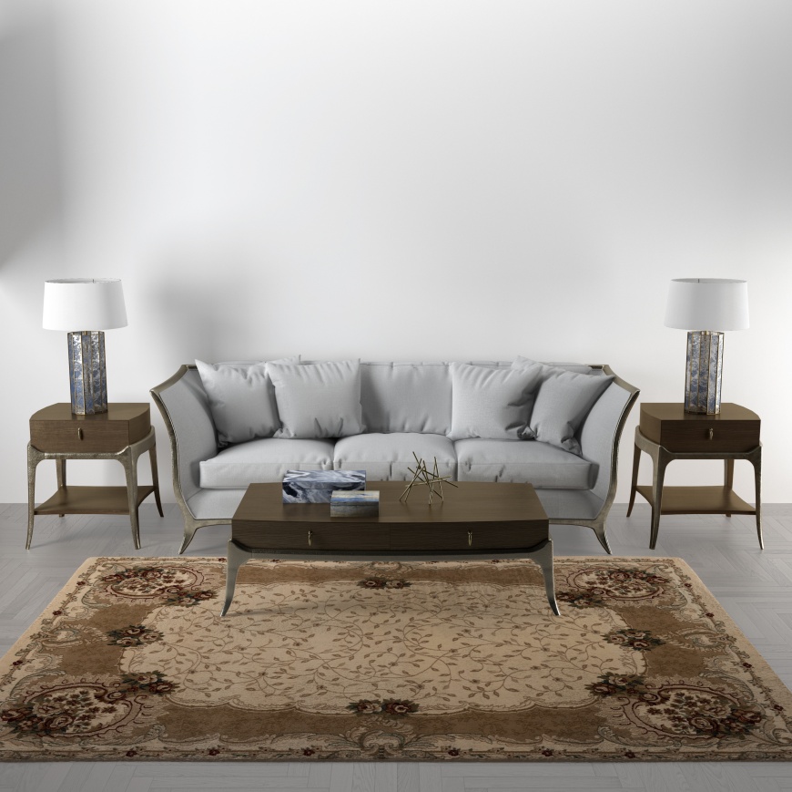 Elegant Synthetic Cream Oriental Rug with Floral Beige Border | Timeless Decor for Your Interior